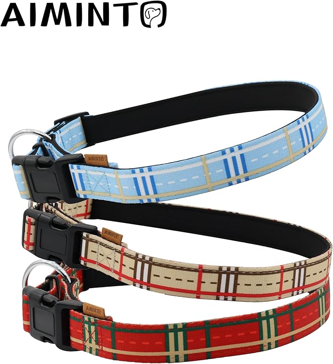Dog Collar, Cute Stripe Pattern, Neoprene Padded and Adjustable Collar with Quick Release Buckle, Reinforced Structure (L (Neck 18-28", Width 1"), Stripe Cream)