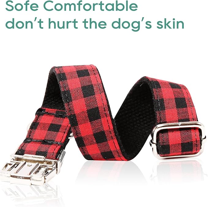 Timos Dog Collar, Adjustable Soft Dog Collar for Small Medium Large Dogs, Patterned Puppy Collars with Quick Release Buckle for Boy and Girl Female Dogs (Black Red Plaid, Medium)