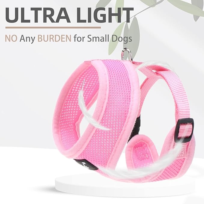 PUPTECK Soft Mesh Dog Harness and Leash Set Pet Puppy Cat Comfort Padded Vest No Pull Harnesses, Solid Pink, S