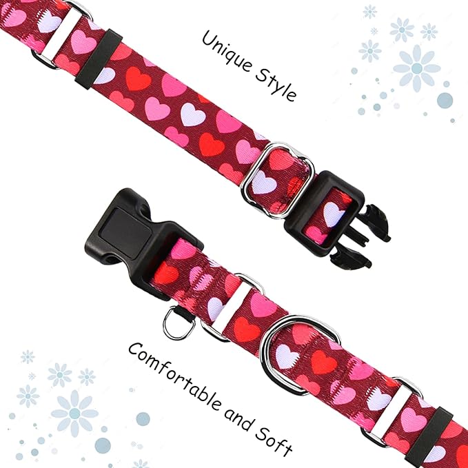 Valentines Pink Martingale Collar for Dogs with Buckle Adjustable Heart Dog Collars (Burgundy Love, Small)
