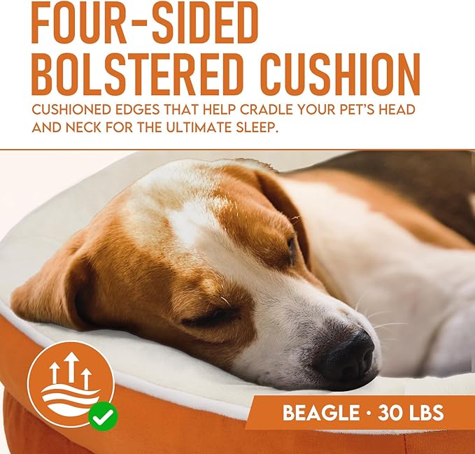 OhGeni Orthopedic Dog Couch Large Sized Pet Beds for Fathers Gifts with Comfort Foam Support, Soft Indestructible Fabric, Machine Washable Waterproof Removable Cover, 35-Inch (Orange)