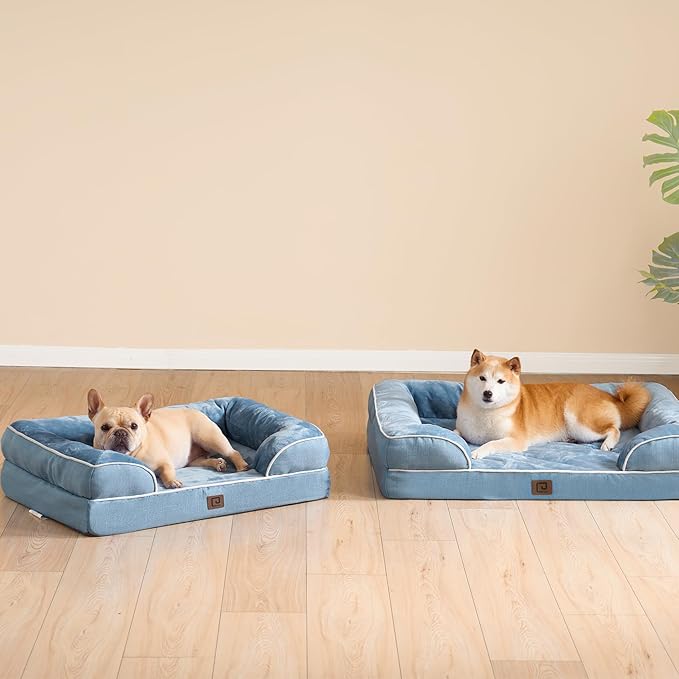 EHEYCIGA Orthopedic Dog Bed for Small Dogs, Waterproof Memory Foam Small Dog Beds with Sides, Non-Slip Bottom and Egg-Crate Foam Medium Pet Couch Bed with Washable Removable Cover, Washed Blue