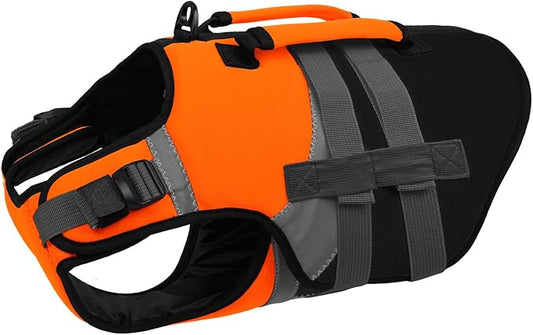 Kuoser Dog Life Jacket XL, High Flotation Dog Life Vest for Swimming Boating, Reflective Dogs Swimsuit Lifejacke with Double Rescue Handle, Superior Buoyancy Dogs Swimming Vest for Dogs Yellow, XL