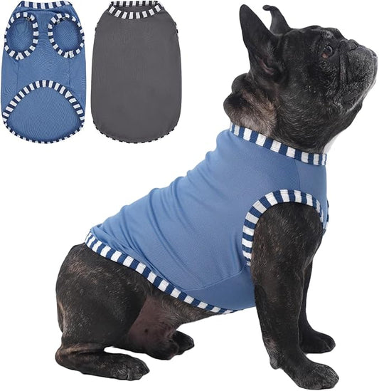 IECOii 2 Pack Dog T-shirts for Small Dogs,Breathable & Lightweight Fabric for Hot Weather,Stretchy Pet Tank Top Sleeveless Vest for Summer Outdoor Sun Protection,Cat,Chihuahua Clothes,Grey+Blue,Medium