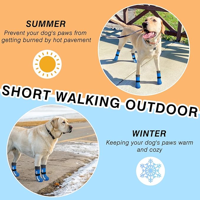 SCENEREAL Anti Slip Dog Socks for Hot Pavement to Prevent Licking Paws, Long Sporty Style Reflective Dog Grip Socks for Hardwood Floors, Dog Shoes Booties&Paw Protector for Small Senior Dog, Blue S