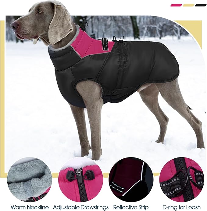 ROZKITCH Dog Jacket for Cold Weather, Dog Coat for Autumn Winter with Turtleneck, Pet Clothes with Adjustable Buckles, Soft Warm Pet Clothing with Reflective Strip for Medium Large Dogs Black XL