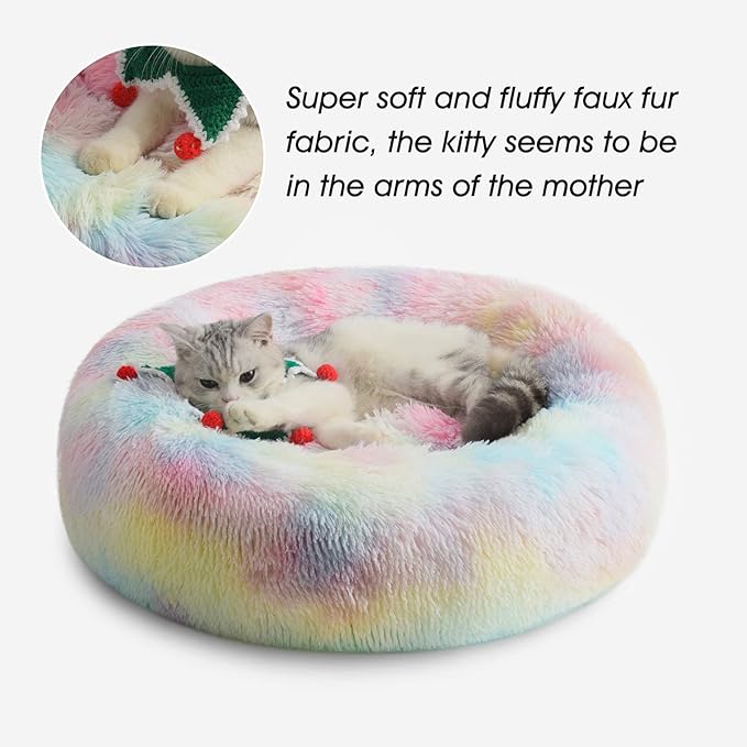 WESTERN HOME WH Calming Dog & Cat Donut Cuddler, Anti-Anxiety Warming Cozy Soft Round Bed, Fluffy Faux Fur Plush Cushion for Small Medium Dogs and Cats (20"/24"/27"/30")