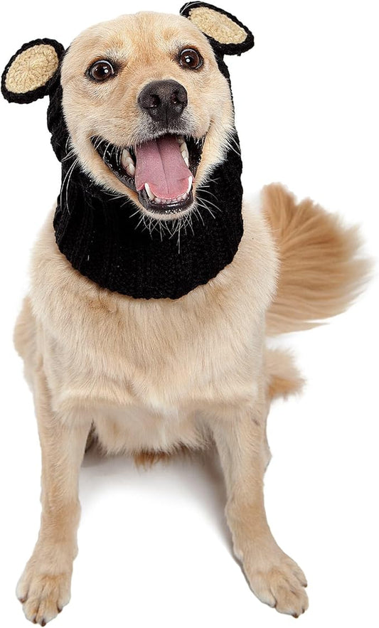 Zoo Snoods Black Bear Costume - Warm Knit Dog Snood Wrap for Pets, Neck Ear Cover Protection, Halloween Winter (Medium)