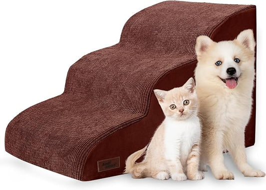 3-Step Dog Ramp and Stairs for Sofa and Chair - Non-Slip Sturdy Pet Steps for Small Dogs and Cats,15.7" H,Brown