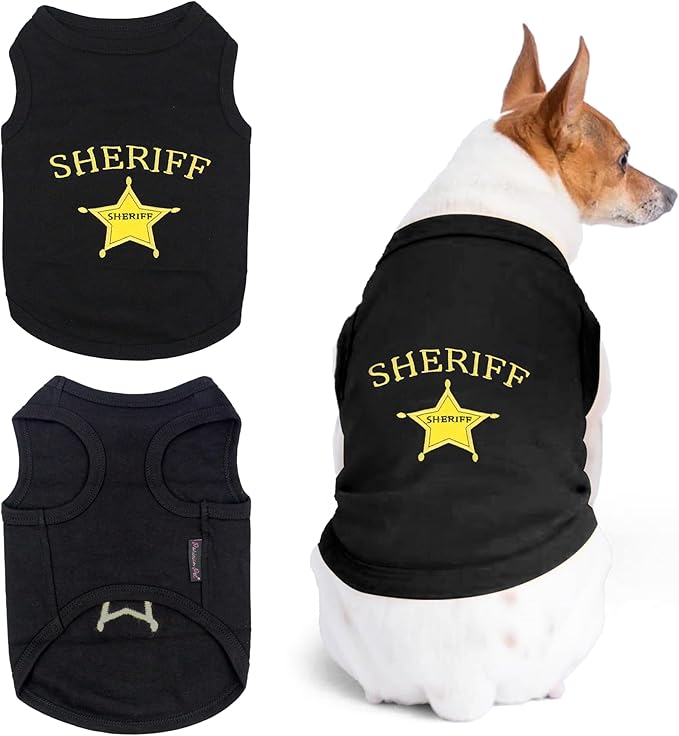Parisian Pet Dog Tshirt - Embroidered “ Sheriff “ Dogs Apparel - Lightweight and Skin Friendly Dog Clothes - Sleeveless Doggy Tee Shirts - Machine Washable Shirt for Large Dogs - 2XL
