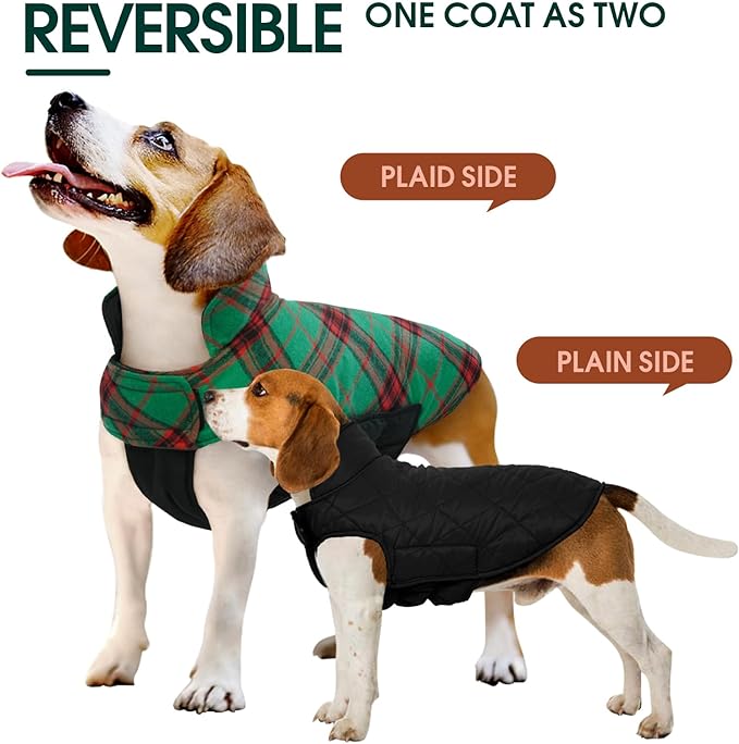 Kuoser Warm Dog Coat, Waterproof Dog Jacket for Extra Large Dogs, Adjustable Durable XXXL Doggie Winter Coat Reversible Puppy Cold Weather Apparel for Large Breed, Christmas Green 3XL