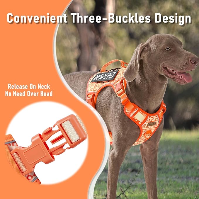 Orange Tactical Dog Harness Vest for Large Dogs No Pull Adjustable Reflective Military Pet Harness with Handle for Golden Retriever, Doberman Pinscher, Rottweiler, Great Dane Service Dog, XL