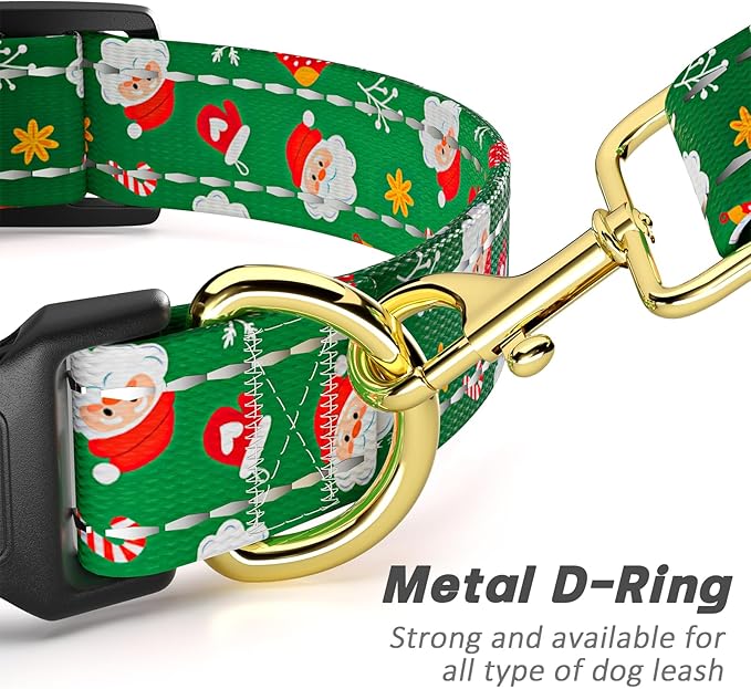 Reflective Dog Collar, Cute Christmas Style Dog Collar for Small Dogs, Soft Nylon Puppy Collar for Boy and Girl Female Dog, Adjustable Pet Collars with Quick Release Buckle,Green XS Dog Collar