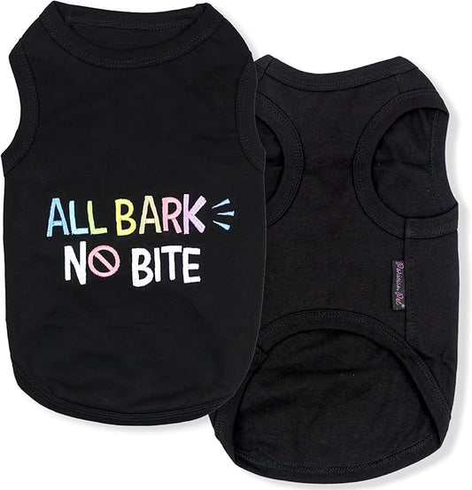 Parisian Pet Dog T-Shirt - Embroidered ' All Bark No Bite ' 100% Cotton, Doggy Clothes - Sleeveless Pet Vest - Machine Washable Shirt for Large Dogs - 3XL