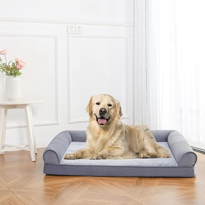 Amazon Basics Foam Living Room Couch Dog Pet Bed with Removable Cover, Grey, 44" x 35"