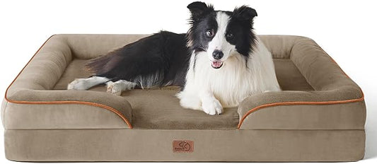Bedsure Orthopedic Dog Beds Large Sized Dog - Washable Large Dogs Bed Waterproof, Big Comfort Pet Couch with Washable Removable Cover, Supportive Foam Pets Sofa with Nonskid Bottom, Hazel