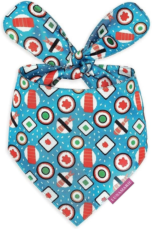 Luxury Pet Birthday Bandanas -Premium & Silky Poly Fabric | 100% Handmade | Custom Shape Dual Layered (Sushi, Small)