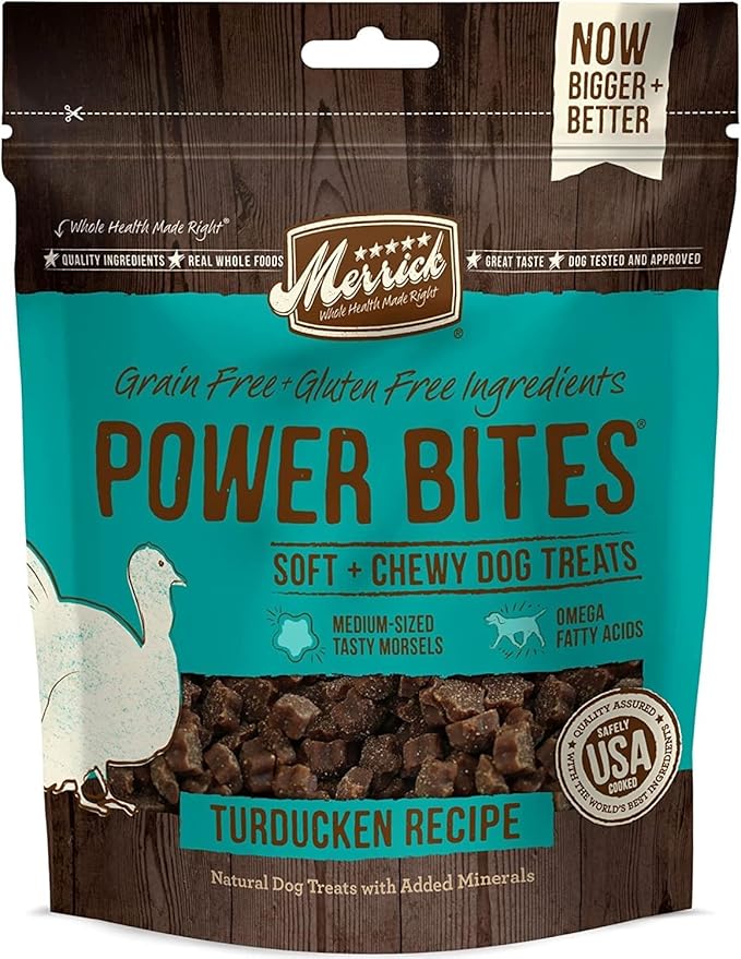 Aurora Pet Variety Pack (4) Power Bites Grain Free Dog Treats [Chicken, Beef, Turducken, Salmon] 6-oz Each with AuroraPet Wipes