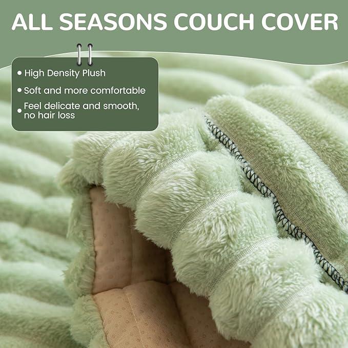 OTOB Dog Couch Cover Protector, Washable Non Slip Pet Friendly Sofa Cover for Dogs, Fuzzy Pet Furniture Couch Covers for Sofa, Boho Soft Furniture Covers (27.6" x 47.2", Matcha Green)