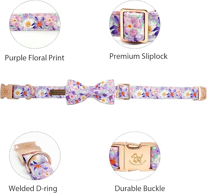 Elegant little tail Dog Collar, Rose Print Pet Collar Summer Dog Collar Durable Metal Buckle Dog Collars Cotton Pet Adjustable Dog Collars for X-Large Dogs
