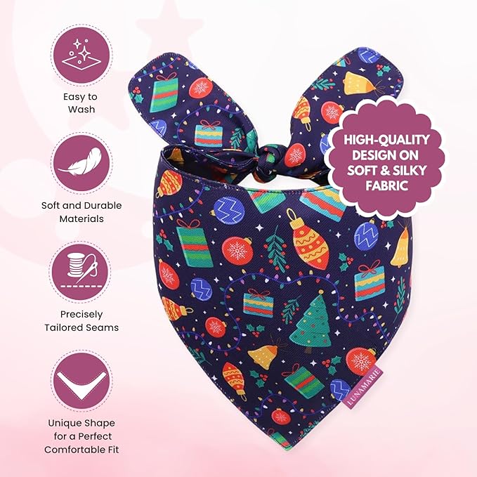 Luxury Pet Birthday Bandanas -Premium & Silky Poly Fabric | 100% Handmade | Custom Shape Dual Layered (Christmas Tree, Medium)