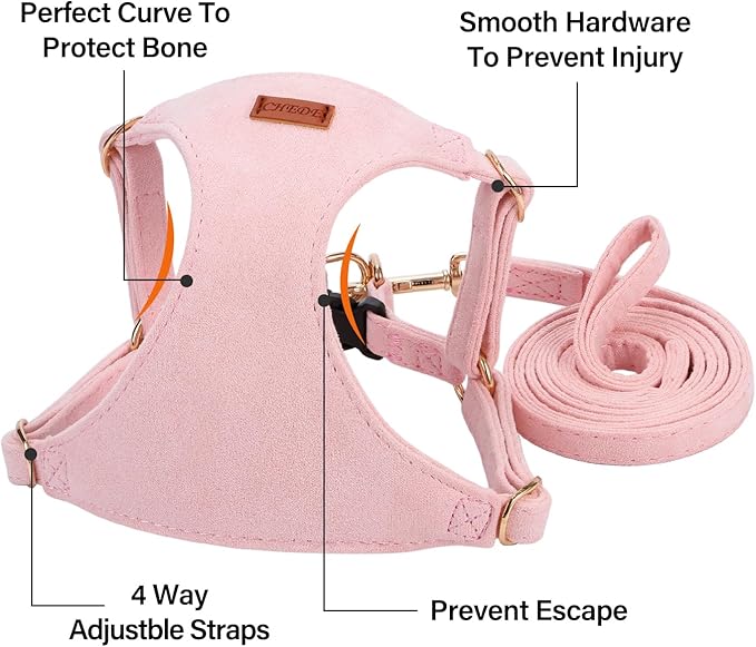 No Pull Dog Harness- Lightweight, Soft, Adjustable Small Harness Collar and Leash Set, Suitable for Cats Puppy Small and Medium-Sized Dog Outdoor Training and Running (Pink, S)