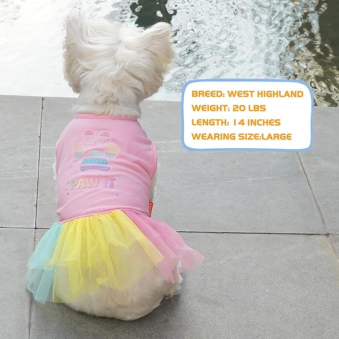 KYEESE Dog Dress Rainbow Tulle Lightweight Dog Dress for Pride Month Small Dogs Doggie Sundress Party Birthday Dogs Dress Skirt L
