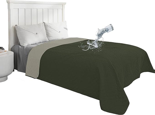 Easy-Going 100% Waterproof Dog Bed Cover Reversible Leak Proof Couch Cover Washable Sofa Cover Furniture Protector Blanket for Pets Kids Children Dog Cat (96x90 Inch, Army Green/Beige)