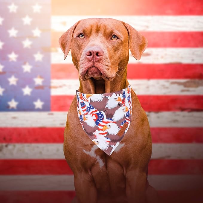 PTDECOR American Flag Dog Bandana Reversible Triangle Patriotic Pet Scarf 4th of July Dog Bandanas for Large and Extra Large Dogs Pets (Red, X-Large)