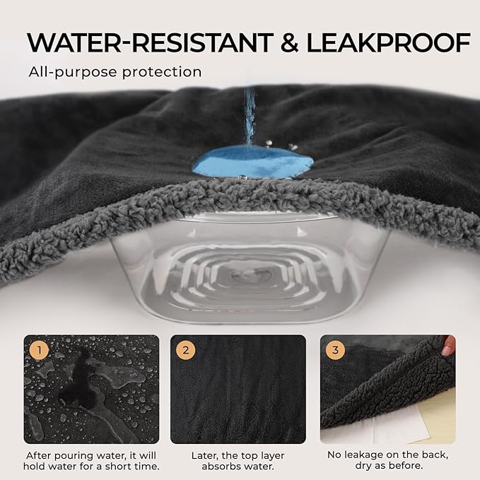Luciphia Waterproof Blanket for Large Dogs Liquid Proof Furniture Protector Washable Pet Reversible Bed Cover for Couch Soft Sherpa Fleece Cat Blanket for Small Medium Grey Medium（57" x 40"）