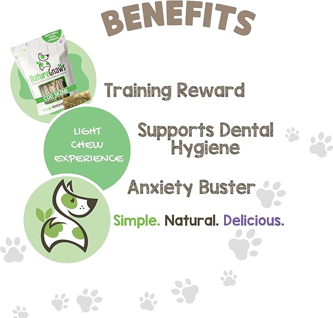 Nature Gnaws Cod Skin Strips for Dogs 4-6" (12oz) - Delicious Fish Skins for Small, Medium & Large Breeds - Premium Natural Dog Chew Treats