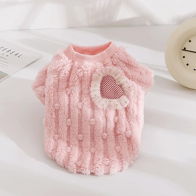 Cute Cat Sweaters Warm Cotton Plush Dog Apparel & Accessories Pink Kitten Turtleneck Sweaters for Indoor Cats and Small Dogs with Pet Laundry Bag (L (8.8-11lbs))