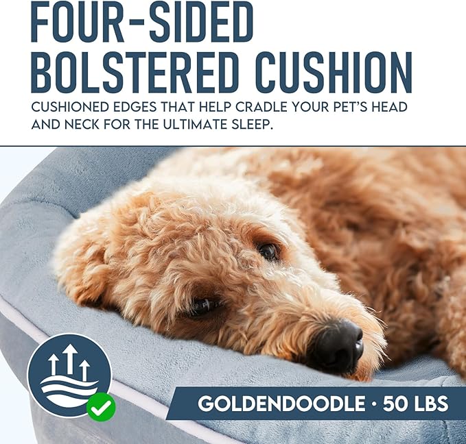 OhGeni Orthopedic Big Dog Couch X-Large Sized Pet Beds for Fathers Gifts with Comfort Foam Support, Soft Indestructible Fabric, Machine Washable Waterproof Removable Cover, 42-Inch (Washed Blue)