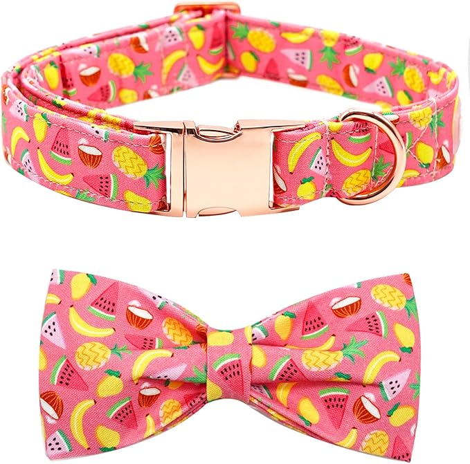 Dog Collar- Fruit Print Adjustable Pet Bow Collar Girl or Boy Puppy Collars Bowtie Cute Soft Duarble Collars for Small Medium Large Dog