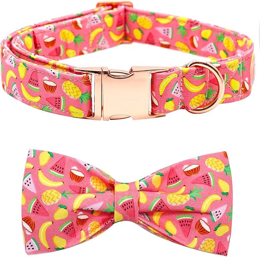 Dog Collar- Fruit Print Adjustable Pet Bow Collar Girl or Boy Puppy Collars Bowtie Cute Soft Duarble Collars for Small Medium Large Dog