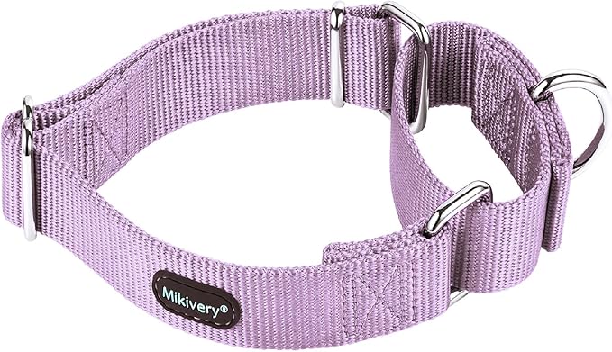 Mikivery Martingale Dog Collar Nylon Adjustable and Safety Training Metal Buckle Dogs Collars for Small Medium and Large Breed(Violet,L)