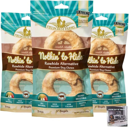 Fieldcrest Farms Nothing to Hide Natural Rawhide Alternative Beef Bagels for Dogs - 3 Pack (6 Total Bagels) Premium Easily Digestible Chews Great for Dental Health Magnet
