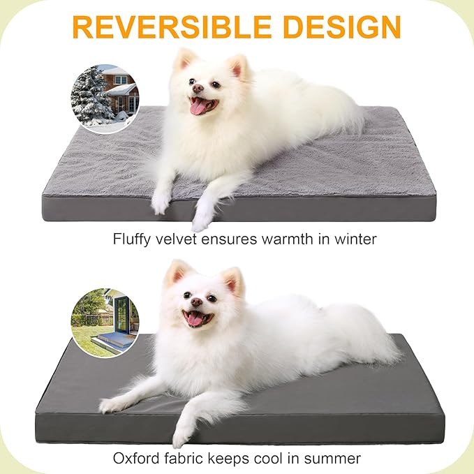 KSIIA Orthopedic Dog Bed Dog Crate Bed Waterproof Dog beds for Medium Dogs Deluxe Plush Washable Dog Bed with Egg Crate Foam & Removable Cover, 29 x 18 Inch, Dark Gray