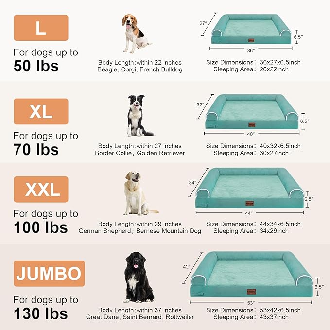 Large Dog Bed Orthopedic Washable: Beds Bolster XL Bed Medium Large Dogs Egg Crate Foam Couch Sofa Waterproof with Removable Cover - Aqua Blue