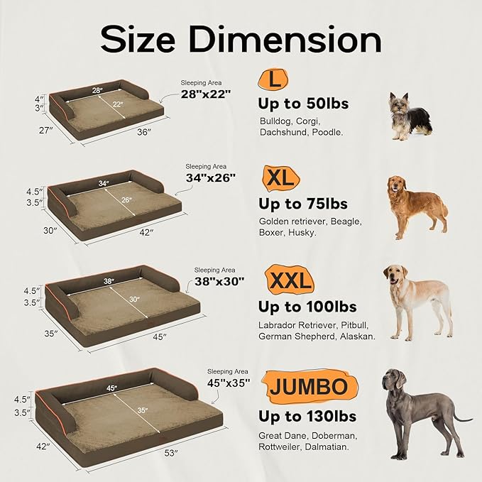 Orthopedic Large Dog Bed Washable: Brown Gaint Size Dog Beds with Removable Washable Cover, XXXL Large Orthopedic Dog Beds for Big Pet Dogs