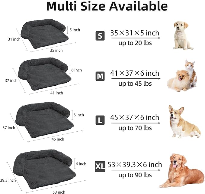 Calming Dog Bed Fluffy Plush Dog Mat for Furniture Protector with Removable Washable Cover for Large Medium Small Dogs and Cats (Extra Large(53x39.3x6), Dark Grey)