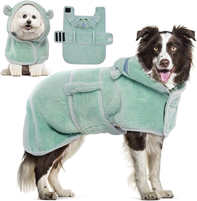 DENTRUN Dog Robes for After Bath - Super Absorbent & Fast Drying Coat with Hood, Bathrobe Beach Essentials, Bath Towels for Drying Dogs Large, Bath/Beach/Swimming Quick Dry Towel Robe