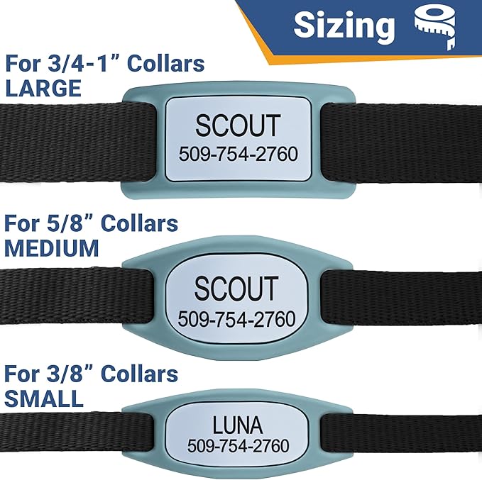 GoTags Silicone Slide On Pet ID Tag, Personalized Engraved Colorful Collar Slide Dog Tag Nameplate for Pets, No Noise Quiet Dog Tags Small Medium Large in 5 Colors