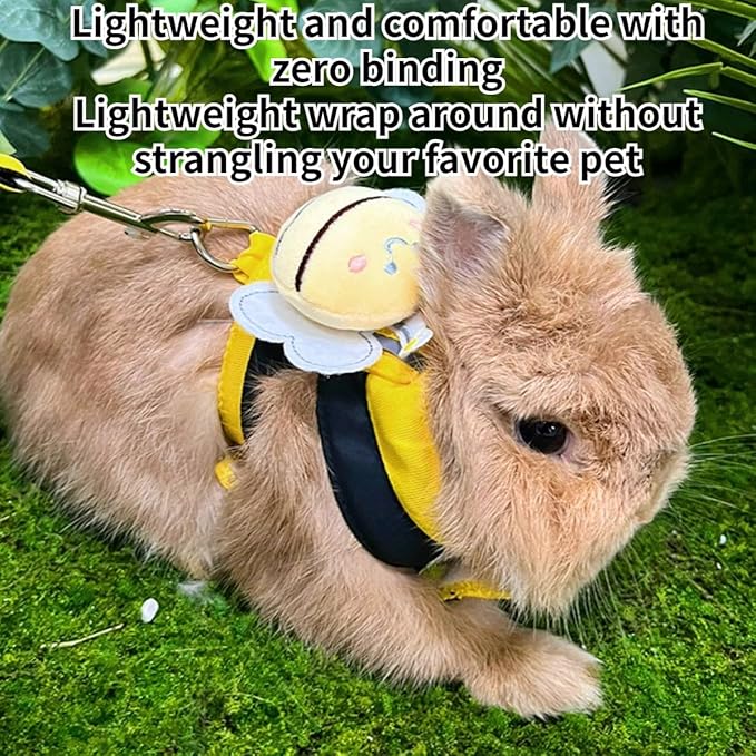 Rabbit Harness and Leash - Adjustable Bunny Harness Escape Proof for Walking Runnig Hiking Camping Outdoor,Cute Small Animal Harness Leash Set (Small)