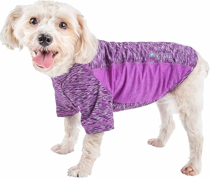 Pet Life ® Active 'Warf Speed' Heathred Dog Fitness and Yoga Pet T-Shirt Dog Clothes - Performance Dog T-Shirt with 4-Way-Stretch, Reflective and Quick-Dry Technology - Summer Dog Shirts