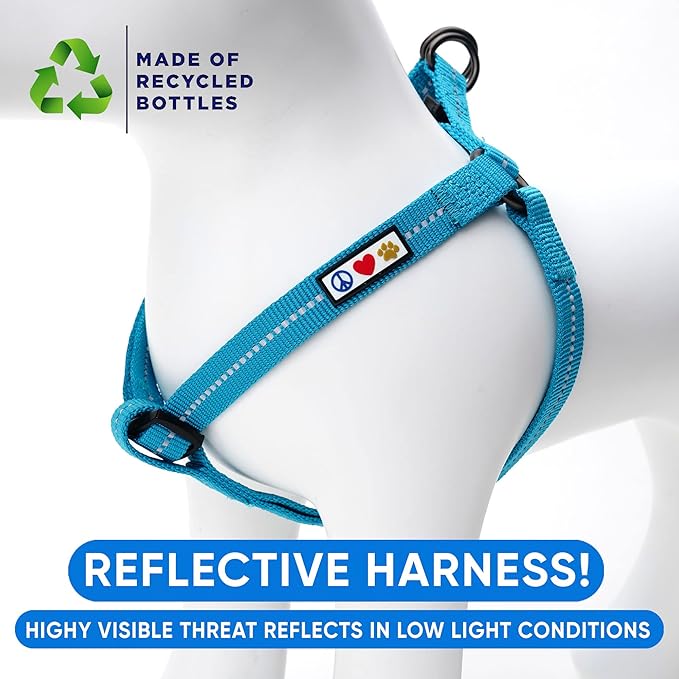 Pawtitas Recycled Dog Harness with Reflective Stitched a Puppy Harness Made from Plastic Bottles Collected from Oceans Extra Small Teal Turquoise Wave