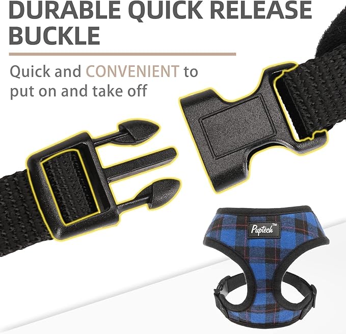 PUPTECK Soft Mesh Dog Harness and Leash Set Pet Puppy Cat Comfort Padded Vest No Pull Harnesses, Navy Blue, S