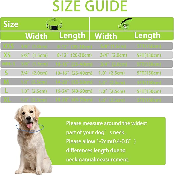 Reflective Dog Collar with Safety Locking Buckle, Adjustable Soft Breathable Nylon Collars for Small, Medium and Large Dogs(Collar+Leash M Green)