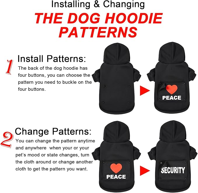 GreenJoy Magic Dog Hoodie with 4 Interchangeable Patterns - Puppy,Cat,Kitten Small Medium Large Dodge Coat Hooded Sweatshirt (Small, Black (Letter Print B))