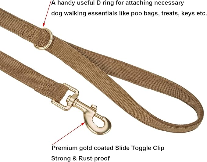 Soft Corduroy Dog Collar and Leash Set, Adjustable Cotton Dog Collars with Metal Buckle and Lead for Small Dogs,Brown